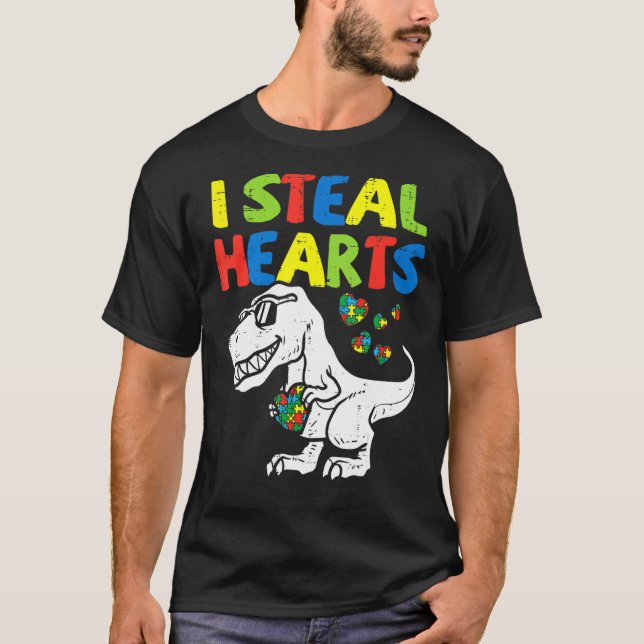 T-shirt Kids I Steal Hearts Trex Dinosaur Toddler Autism A (Devant)