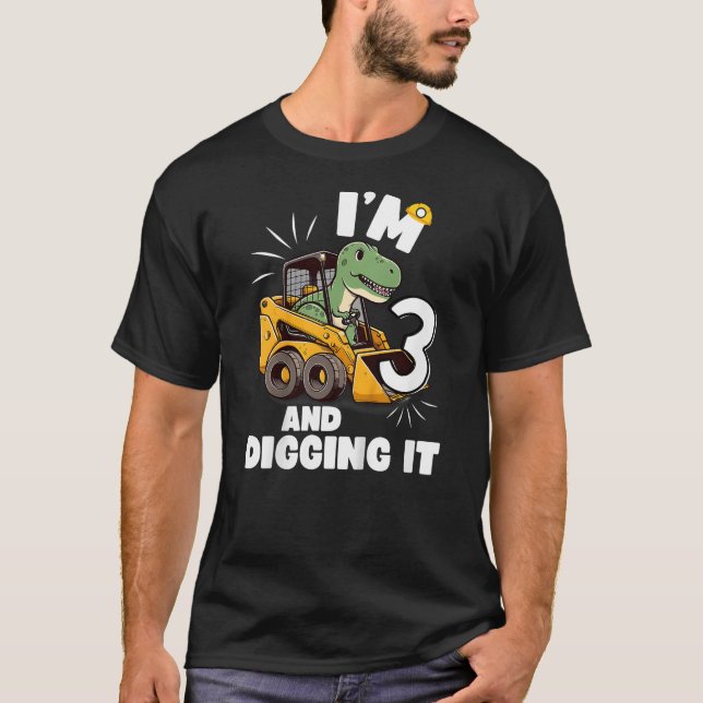 T-shirt Kids I'm 3 And Digging It 3rd Birthday Dinosaur Co (Devant)