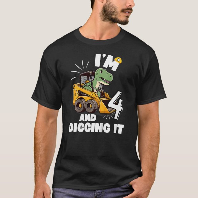 T-shirt Kids I'm 4 And Digging It 4th Birthday Dinosaur Co (Devant)