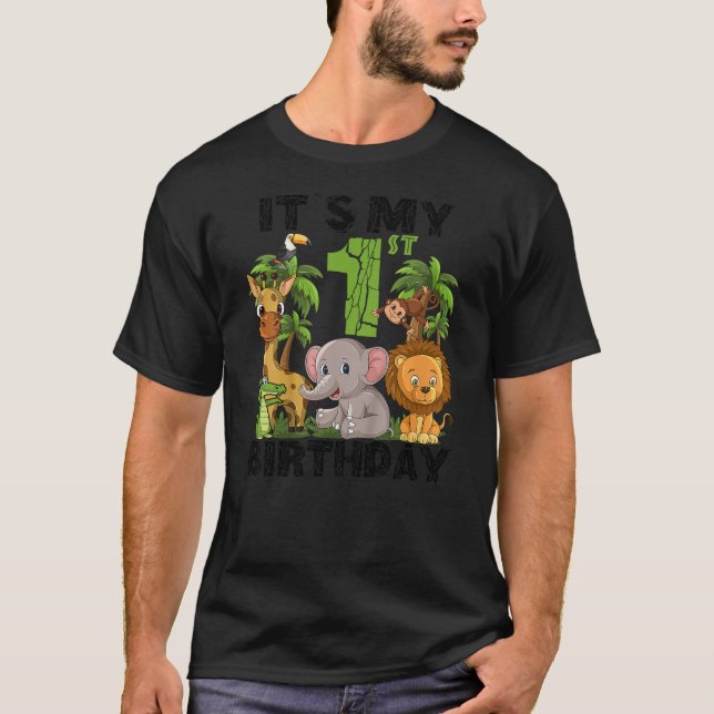 T-shirt Kids It's My 1st Birthday Zoo Safari Jungle Animal (Devant)