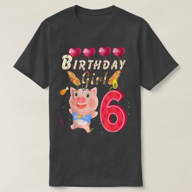 T-shirt Kids Kids Kids 6 Year Old Pig Birthday Girl Cute 6 (Design devant)