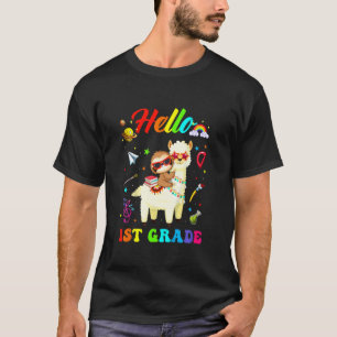 T-shirt Kids Llama Hello 1st Grade Cute Llama Back To Sch