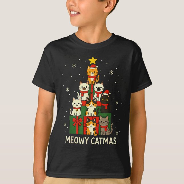 T-shirt Kids Men Women Meowy Catmas Funny Christmas Cats C (Devant)