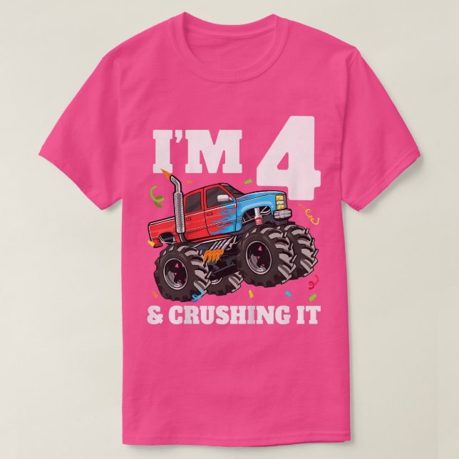 T-shirt Kids Monster Truck 4th Birthday Boy 4 Four Year Ol (Design devant)