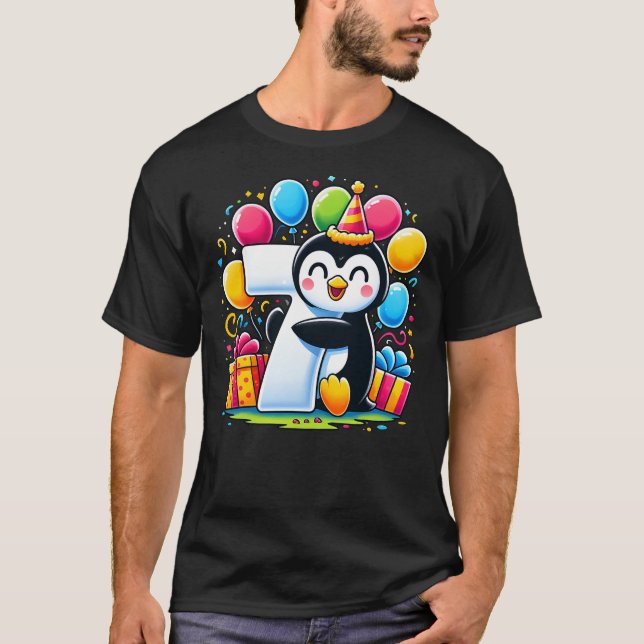 T-shirt Kids Penguin Theme seventh Bday Party 7th Penguin  (Devant)