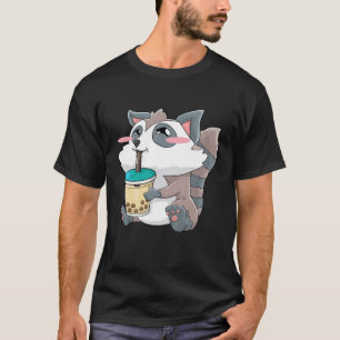 T-shirt Kids Raccoon Buble Tea Boba Boire Kawaii Cute Gif