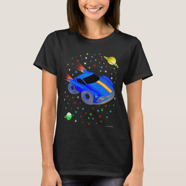 T-shirt Kids RACE CAR ROCKET in Space Fun Science Unique J (Devant)
