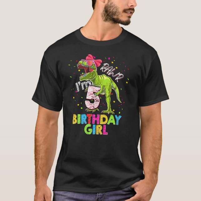T-shirt Kids Rawr I'm 5 5th Birthday T Rex Dinosaur Party  (Devant)