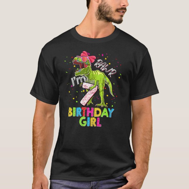 T-shirt Kids Rawr I'm 7 7th Birthday T Rex Dinosaur Party  (Devant)