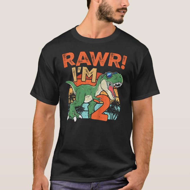 T-shirt Kids Rawr I'm Two Rex 2nd Birthday Second Dinosaur (Devant)