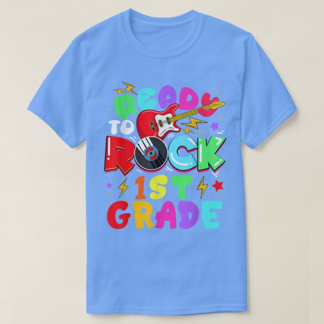 T-shirt Kids Ready To Rock 1st Grade Guitar Back To School (Design devant)