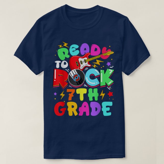 T-shirt Kids Ready To Rock 7th Grade Guitar Back To School (Design devant)
