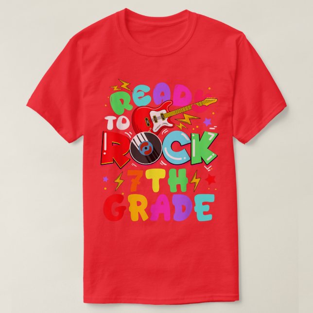 T-shirt Kids Ready To Rock 7th Grade Guitar Back To School (Design devant)