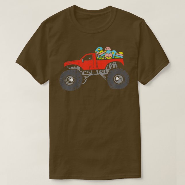 T-shirt Kids Red Monster Truck Eggs Easter Egg Hunting Boy (Design devant)