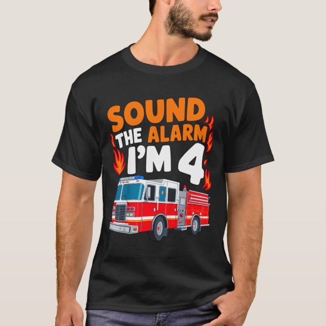 T-shirt Kids Sound The Alarm I'm 4 Years Old 4th Birthday  (Devant)