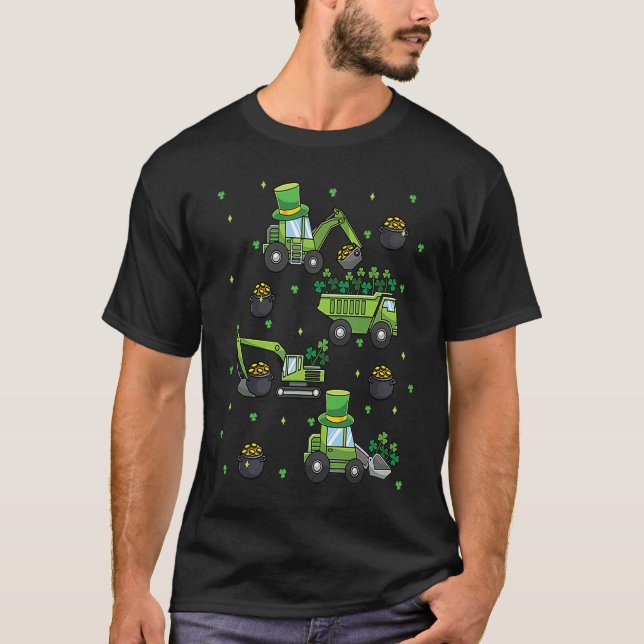 T-shirt Kids St Patricks Day Trucks Construction Excavator (Devant)