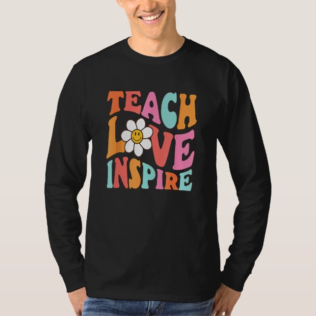 T-shirt Kids Teach Love Inspire Retro  Back To School Teac (Devant)