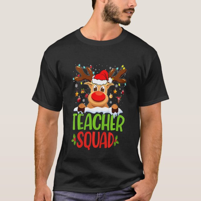 T-shirt Kids Teacher Squad Santa Reindeer Christmas Lights (Devant)