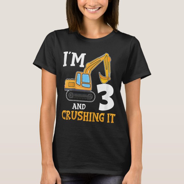 T-shirt Kids Three 3yr 3th Birthday Digger Boy Constructio (Devant)