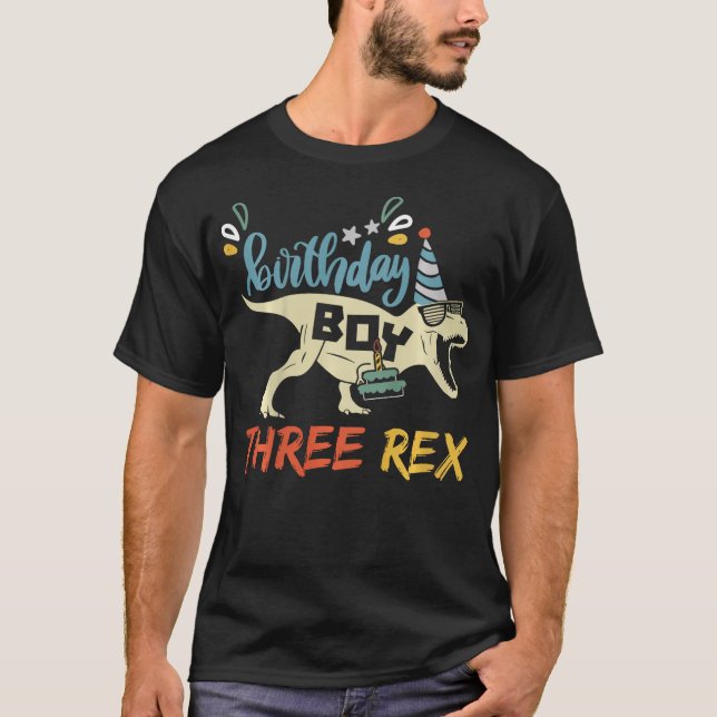 T-shirt Kids Three Rex Birthday Dinosaur for 3rd Birthday  (Devant)