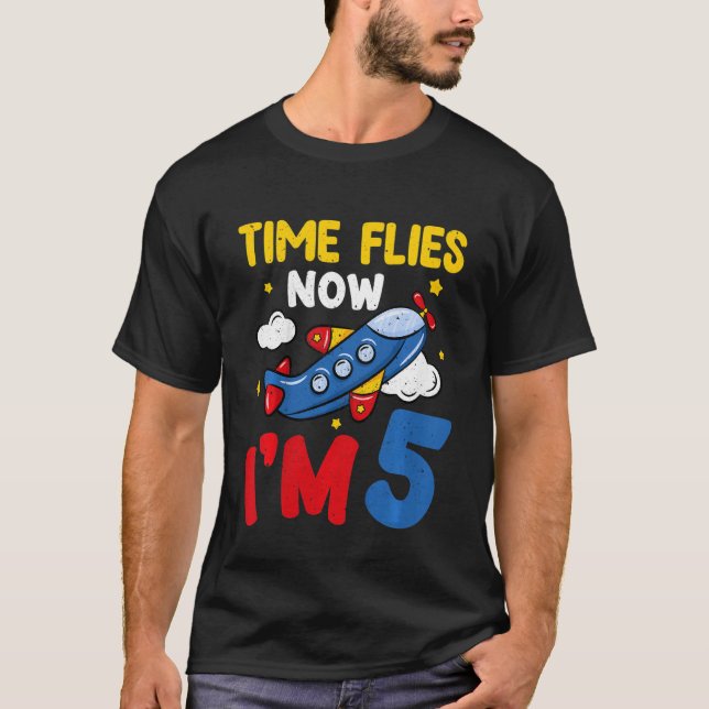 T-shirt Kids Time vole maintenant Im 5 5e Anniversaire Avi (Devant)