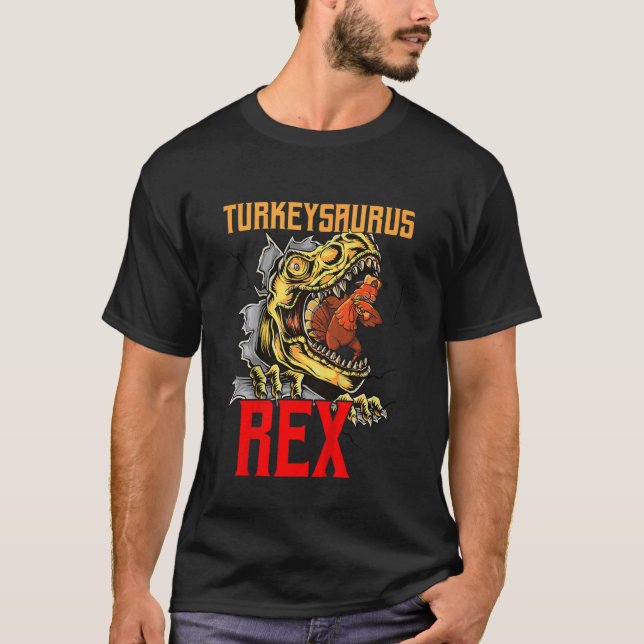 T-shirt Kids Turkeysaurus Rex Dab Turkey Dino Thanksgiving (Devant)