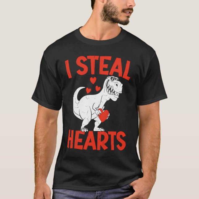 T-shirt Kids Valentines Day I Steal Hearts Love Trex Dino  (Devant)