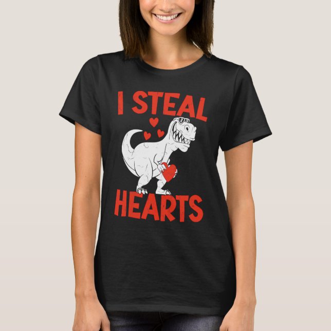 T-shirt Kids Valentines Day I Steal Hearts Love Trex Dino  (Devant)