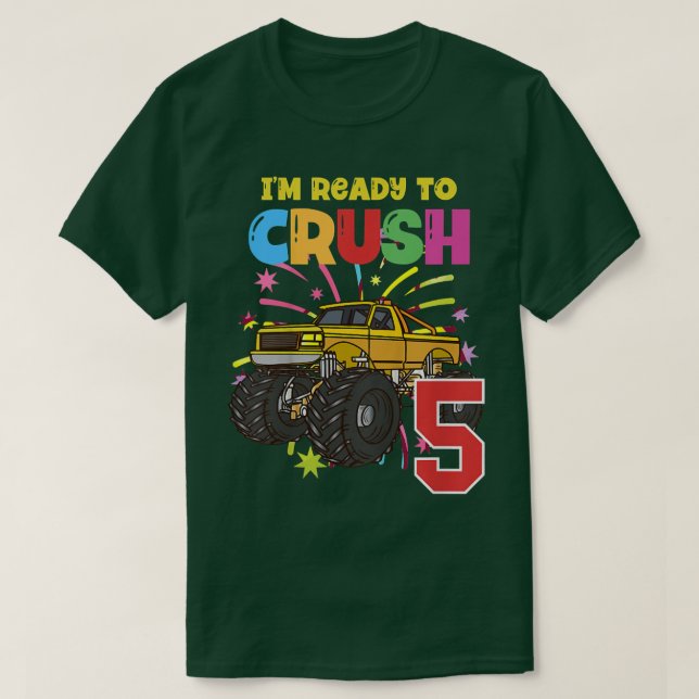 T-shirt Kids Yellow Monster Truck Don est prêt pour ma 5e (Design devant)