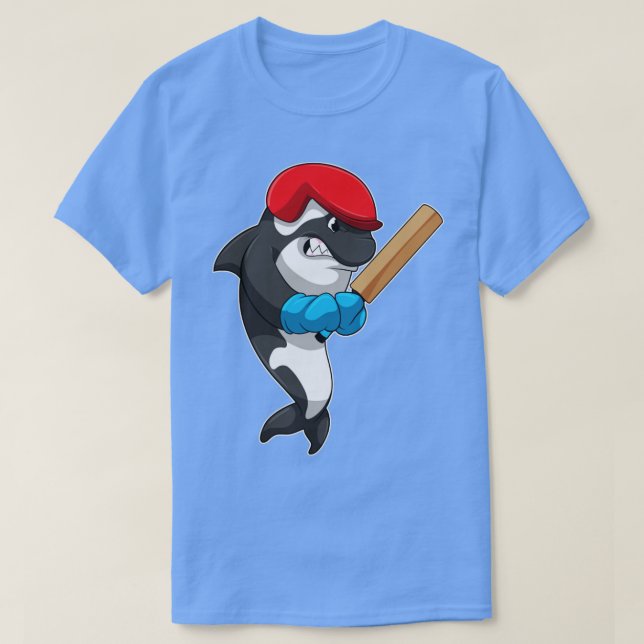 T-shirt Killer whale at Cricket with Cricket bat  (Design devant)