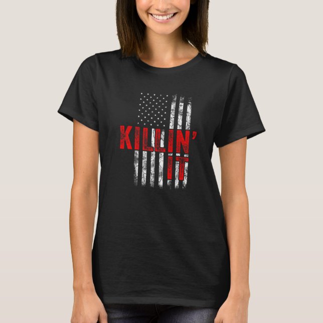 T-shirt Killin´ It USA Drapeau Slogan Hommes Femmes Top Ki (Devant)