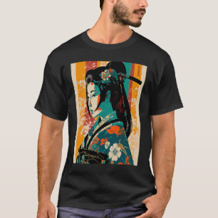 T-shirt Kimono Femme Rétro Japonais Samurai Geisha Vintag