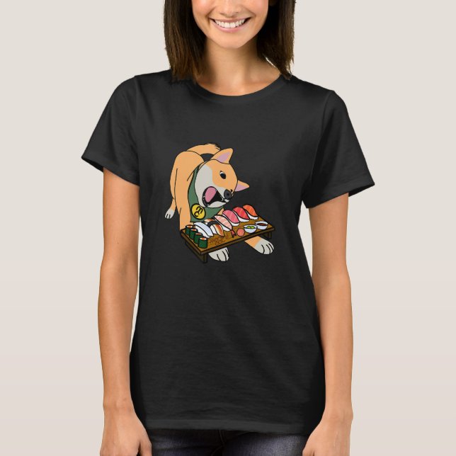 T-shirt Kinako mangeant des sushis (Devant)