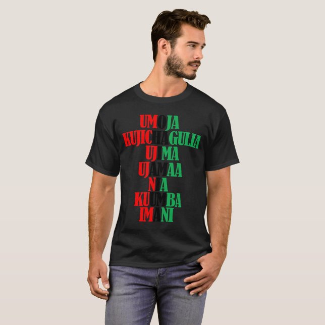 T-shirt Kinara Colors Texte Sept Principes de Kwanzaa (Devant entier)