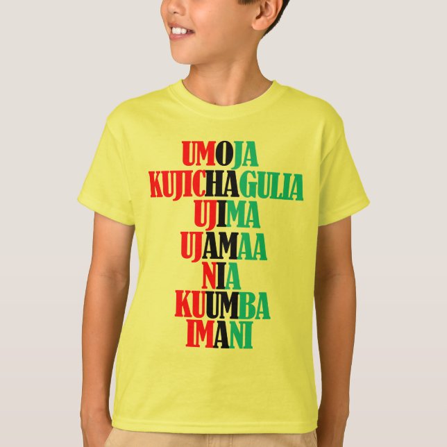 T-shirt Kinara Colors Texte Sept Principes de Kwanzaa (Devant)