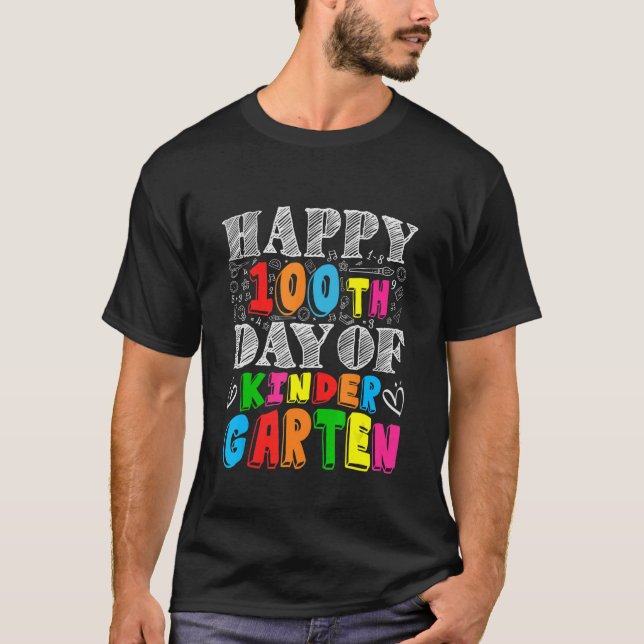 T-shirt Kinder Garten Enseignant Étudiant heureux 100e jou (Devant)