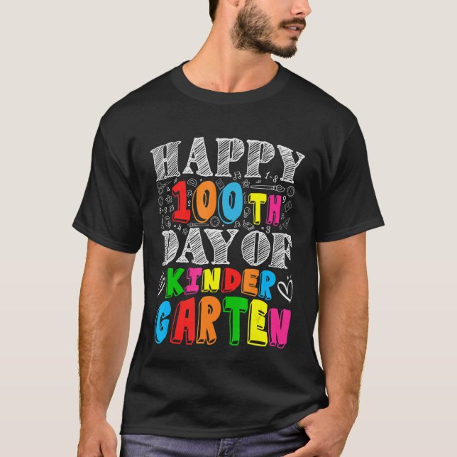T-shirt Kinder Garten Enseignant Étudiant heureux 100e jou (Devant)