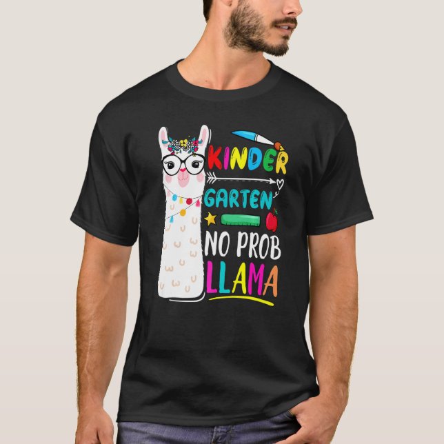 T-shirt Kindergarten No Prob Llama Teacher 100 Days Of Sch (Devant)