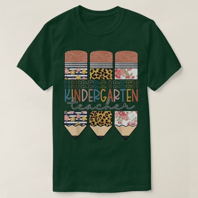 T-shirt Kindergarten Teacher Funny Leopard Pencil Back To  (Design devant)