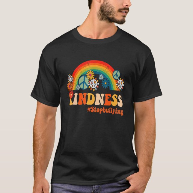 T-shirt Kindness Arrêtez d'intimider Orange Retro Rainbow  (Devant)