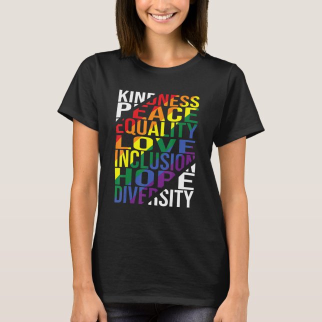 T-shirt Kindness Peace Equality Love Inclusion Hope Divers (Devant)