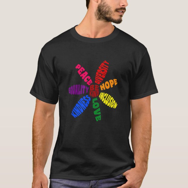 T-shirt Kindness Peace Equality Love Inclusion Hope Divers (Devant)
