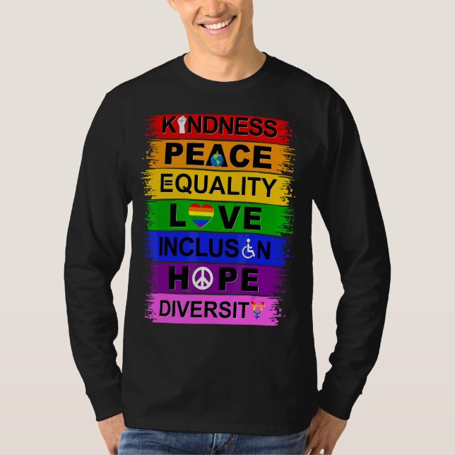T-shirt Kindness Peace Equality Love Inclusion Hope Divers (Devant)