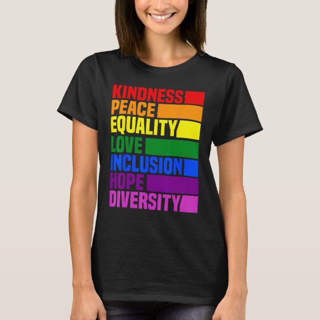 T-shirt Kindness Peace Equality Rainbow Retro For Gay And  (Devant)