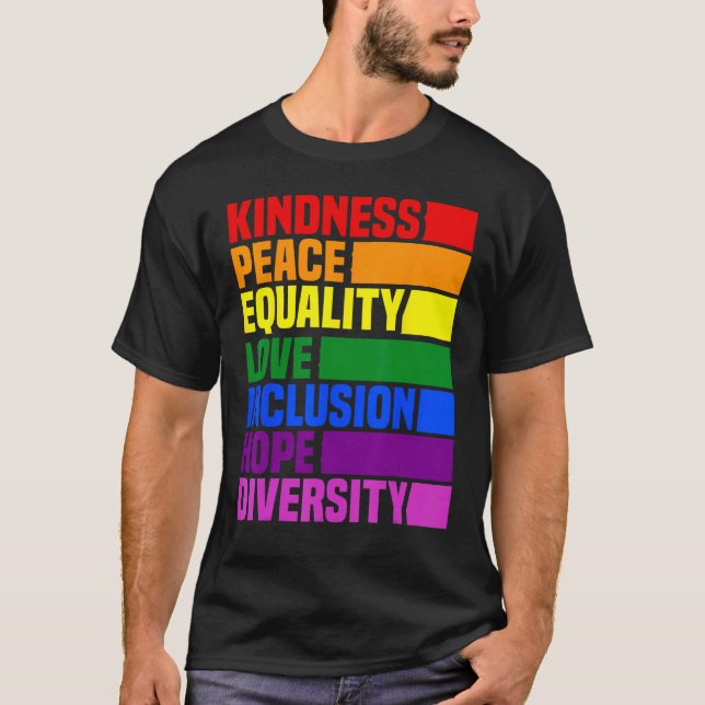 T-shirt Kindness Peace Equality Rainbow Retro For Gay And  (Devant)
