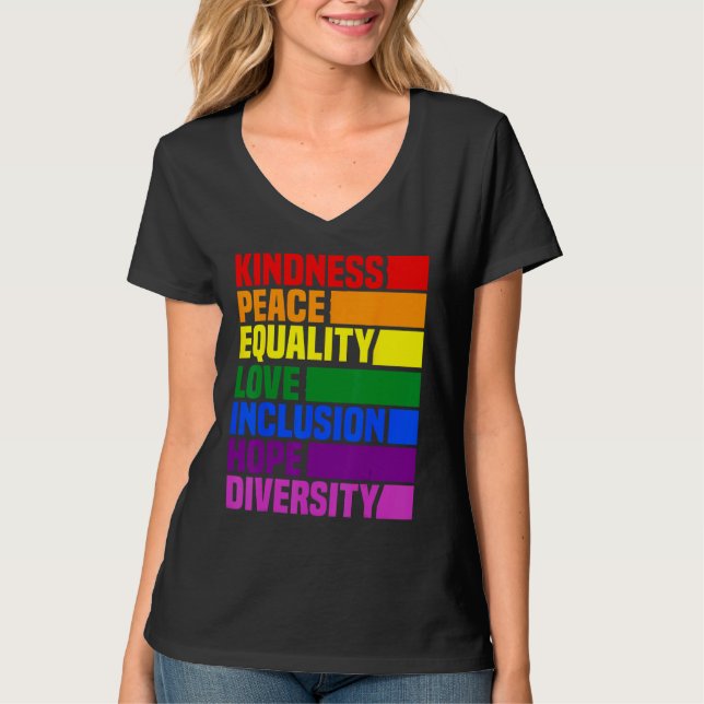 T-shirt Kindness Peace Equality Rainbow Retro For Gay And  (Devant)