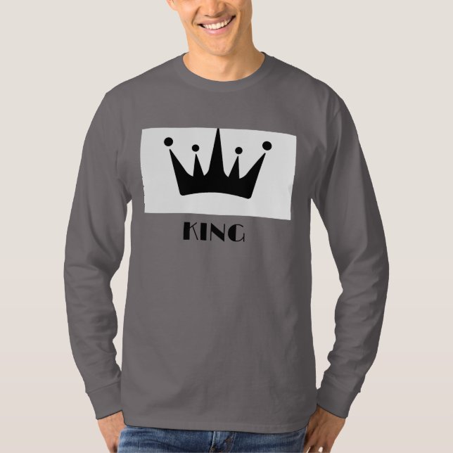 T-shirt King Custom Text Couronne Image Fumée Gris Long Sl (Devant)