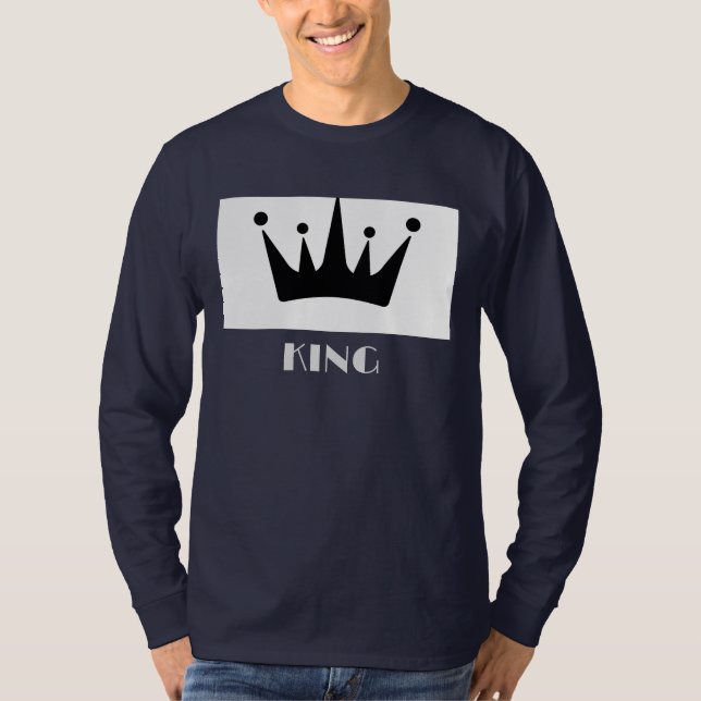 T-shirt King Custom Text Couronne Image Marine Blue Long S (Devant)