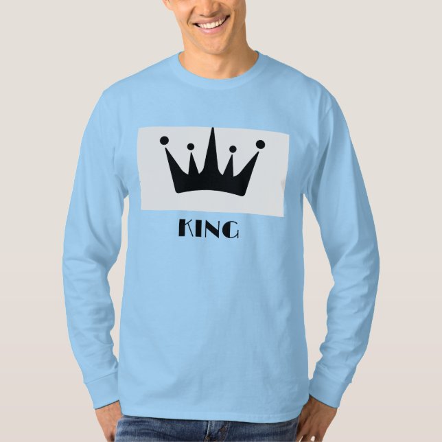 T-shirt King Custom Texte Couronne Image Bleu clair Long S (Devant)
