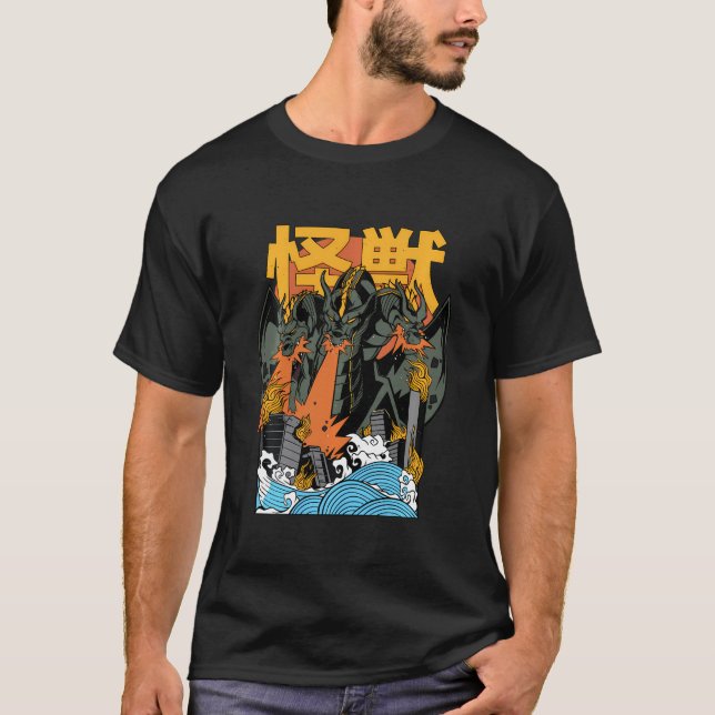 T-shirt King Ghidorah coucher de soleil japonais (Devant)